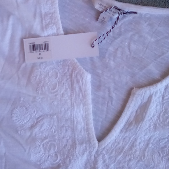 LUCKY BRAND Embroidered Split Neck T-Shirt NWT - Picture 6 of 6